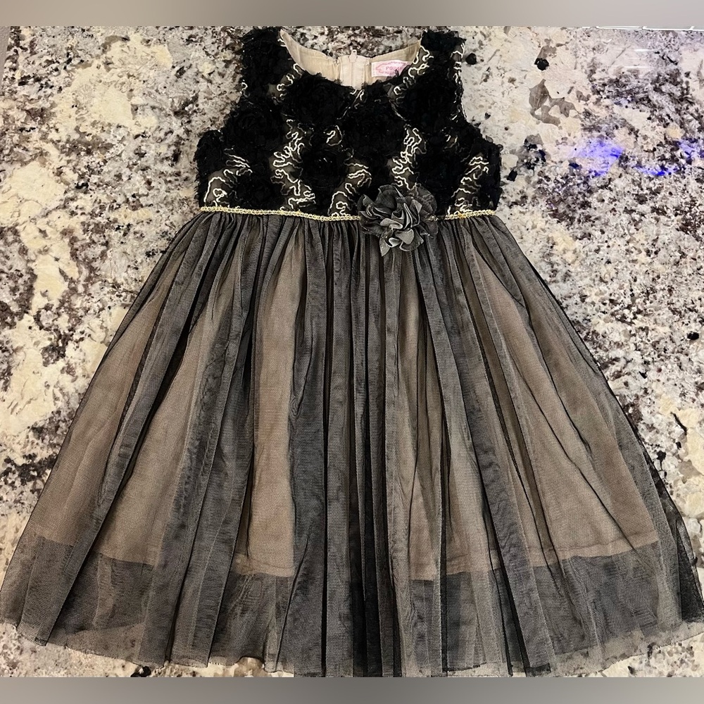 Popatu Elegant Black and Gold Kids Dress